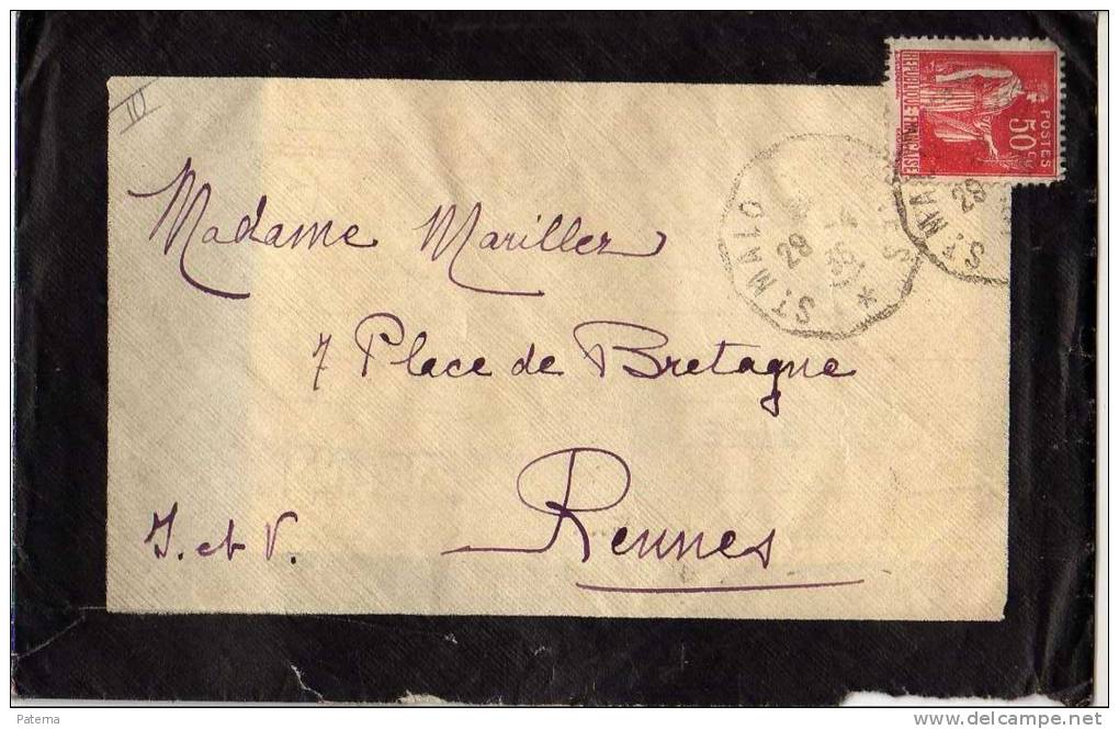 Carta, Luto, St Malo 1936, Francia, Cover - 1932-39 Vrede