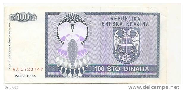 REPUBLIKA SRPSKA KRAJINA - 100 DIN - 1992. - Kroatië