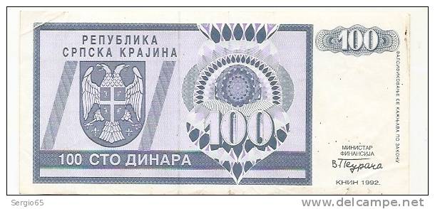 REPUBLIKA SRPSKA KRAJINA - 100 DIN - 1992. - Kroatië