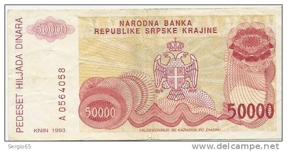 REPUBLIKA SRPSKA KRAJINA - 50000 DIN - 1993. - Croazia