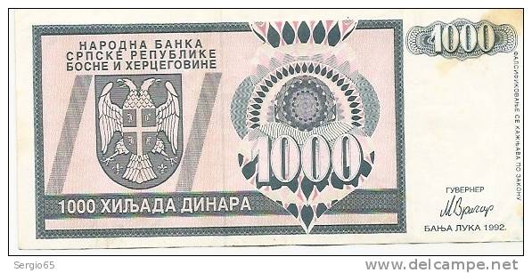 REPUBLIKA SRPSKA - 1000 DIN - 1993. - Bosnie-Herzegovine