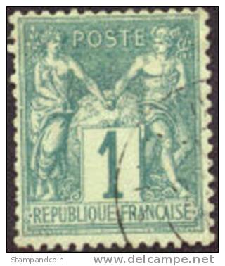 France #64 Used 1c Green Of 1876 - 1876-1878 Sage (Type I)