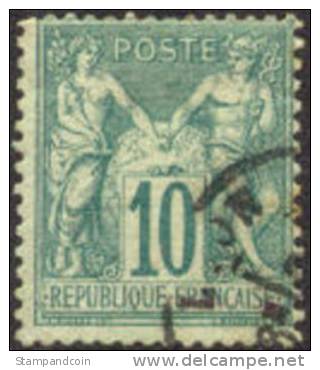 France #68 Used 10c Green Of 1876 - 1876-1878 Sage (Type I)