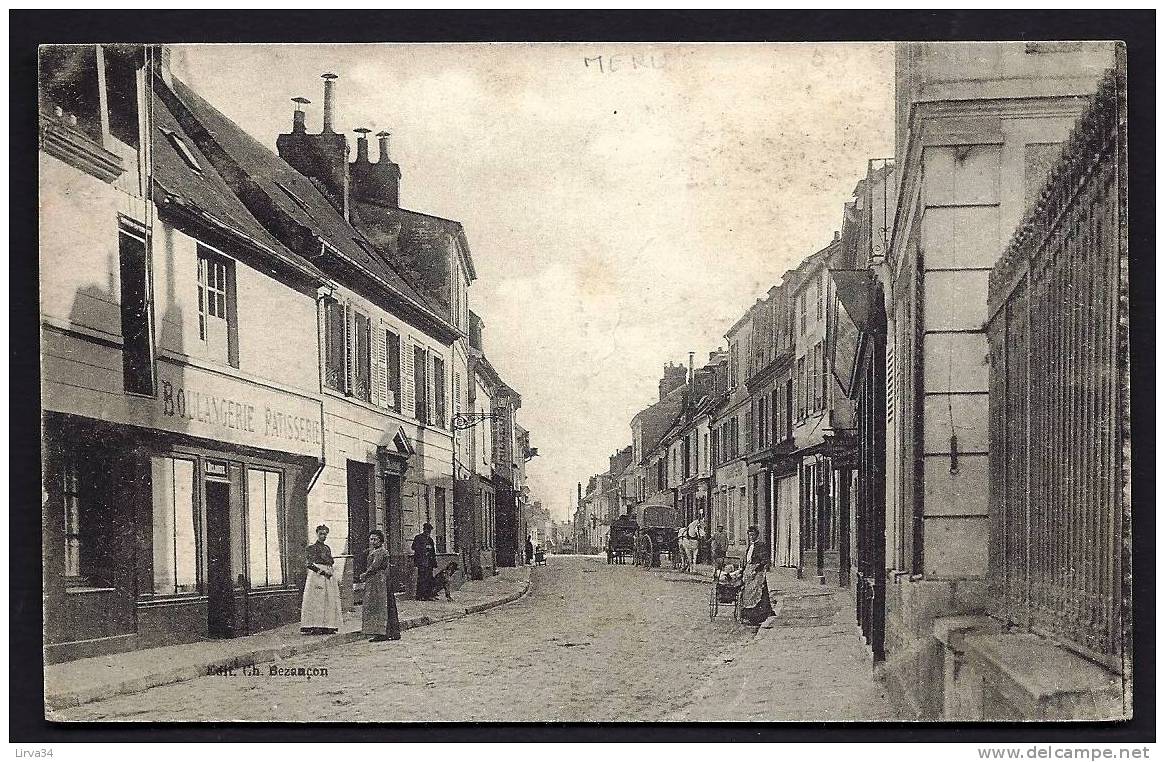 CPA  ANCIENNE- FRANCE- MERU (60)- RUE PRINCIPALE EN GROS PLAN- TRES BELLE ANIMATION- LANDAU- ATTELAGES- BOULANGERIE - Meru