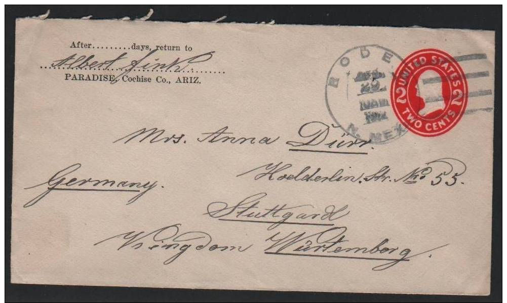 USA - COVER 2 CENT FROM NEW MEXICO To STUTTGART 1912 - ...-1900