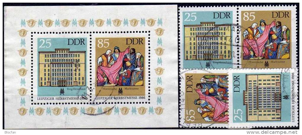 Herbst-Messe 1986 Ringmesse-Haus Leipzig DDR 3038/9, ZD+ Block 85 O 9€ Markt-Szene Messestadt History Sheet From Germany - Used Stamps