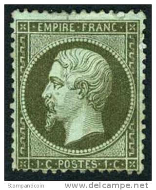 France #22 Mint Hinged 1c Olive Green Die II From 1862 - 1863-1870 Napoleon III With Laurels