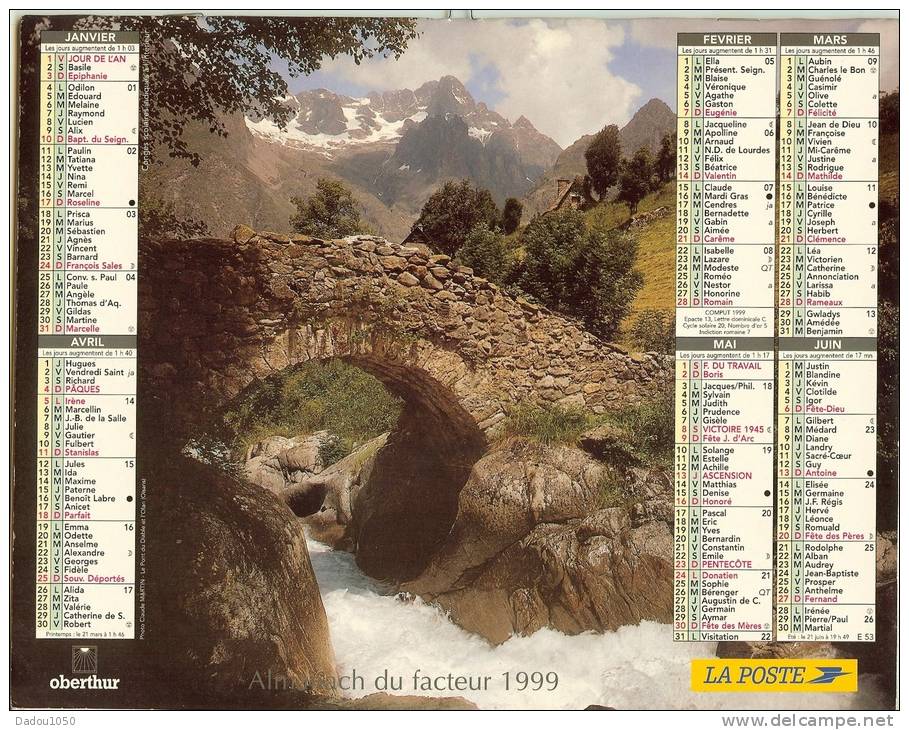 ALMANACH DES PTT  1999 RHONE - Big : 1991-00