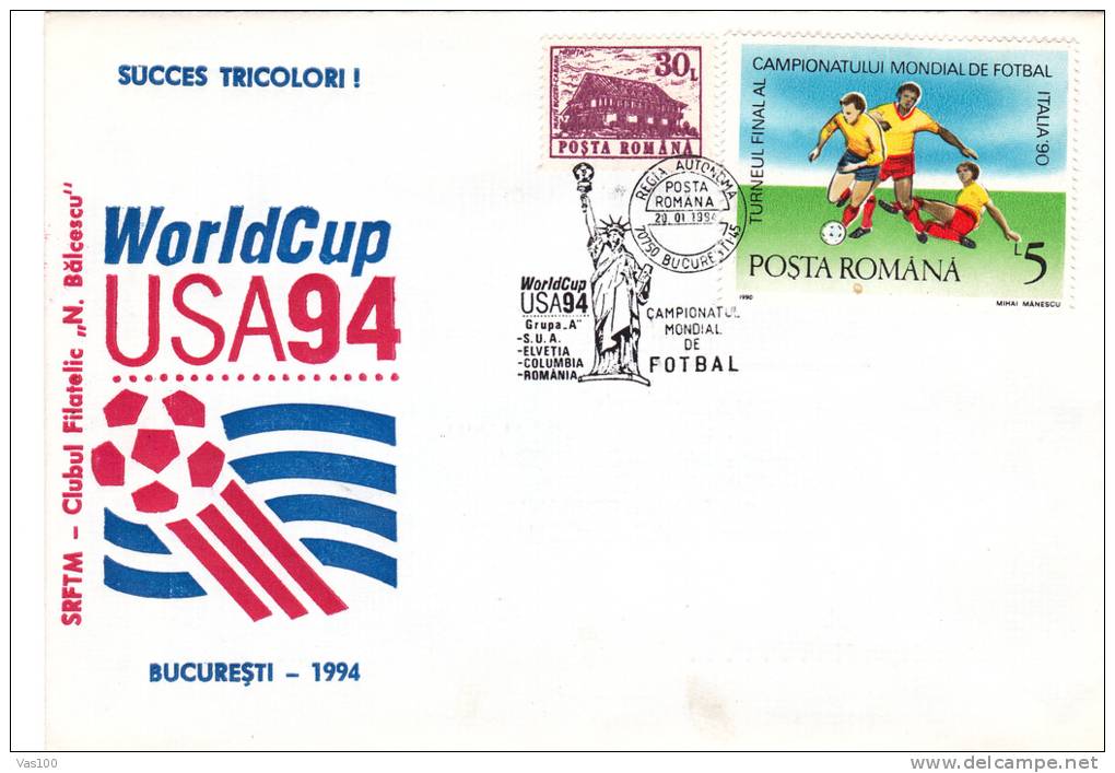 World Cup USA 1994,Football,soccer,covers Special Obliteration Bucuresti - Romania. - 1994 – États-Unis