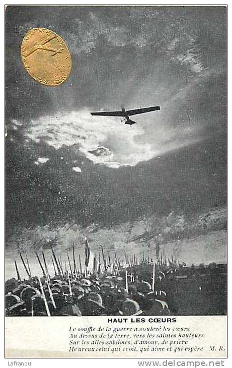 Guerre 1914-18- Ref D563- Illustrateur  -aviation -avion -haut Les Coeurs - Veritable Medaille Doré  - Carte Bon Etat - - Guerre 1914-18
