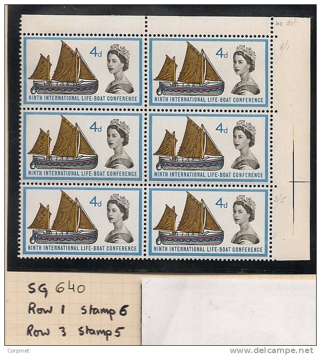 UK - Variety  SG 640 - Pane Of 6 - Showing 2 Varieties - Row 1 Stamp 6 RETOUCH QUEEN´s NOSE  And Row 3 Stamp 5  MNH - Variedades, Errores & Curiosidades