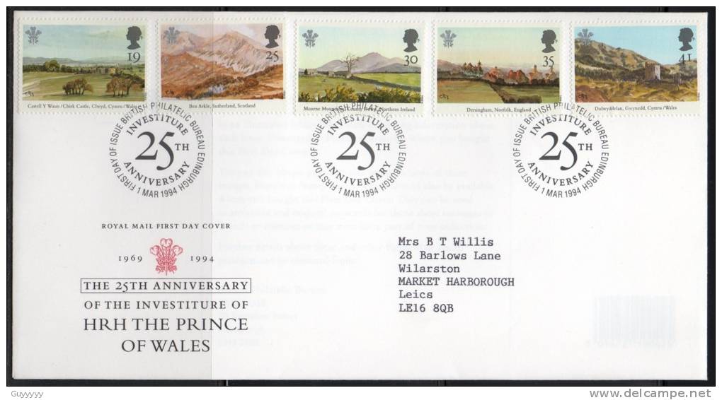 Grande-Bretagne - FDC - 1994 - 25° Anniversaire De L'Investiture Du Prince De Galles - 1991-00 Ediciones Decimales