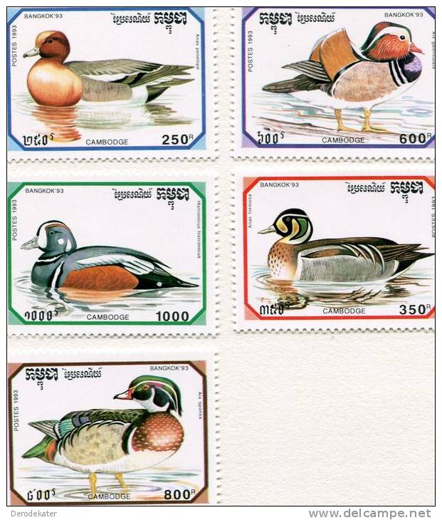 Cambodge 1993.Bangkok.MNH**5v. Duck.Eend.Canard.Aix Sponsa.Histrionicus.Anas Formosa.Penelope.Aix Galericulata. Good! - Ducks