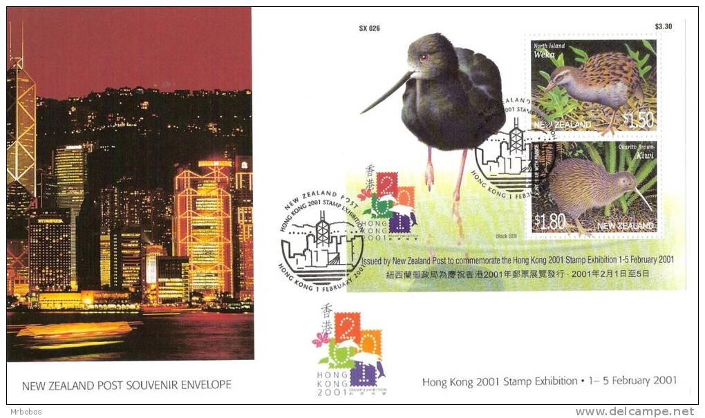 2001 NEW ZEALAND BIRDS FDC (HONG KONG M/S) FIRST DAY COVER - PRISTINE - Autres & Non Classés