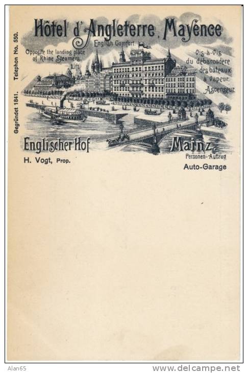 Hotel D'Angleterre English Hote, Mayence Mainz Germany, Lodging, Architecture, C1910s Vintage Postcard - Hotels & Restaurants
