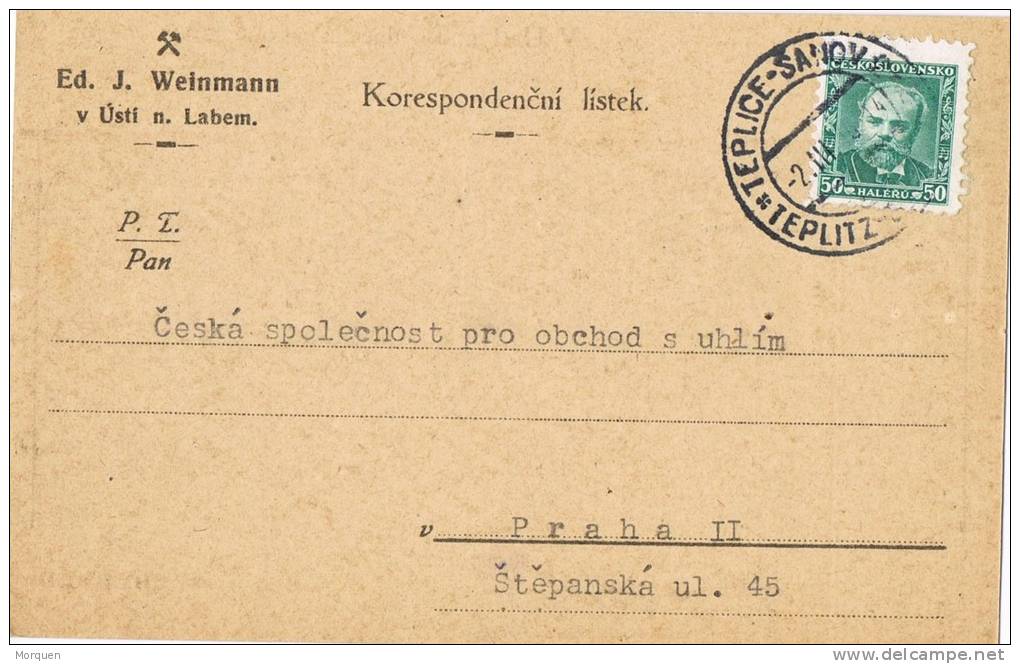 Tarjeta Privada TEPLICE-SANOV (Checoslovaquia) 1935 - Lettres & Documents