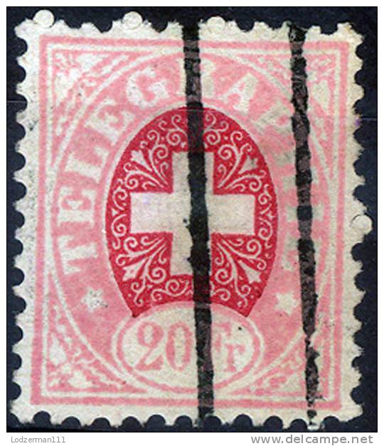 SWITZERLAND Telegraph 1869 - 20 Fr White Paper - Yv.8B (Mi.5) Used - Telegrafo