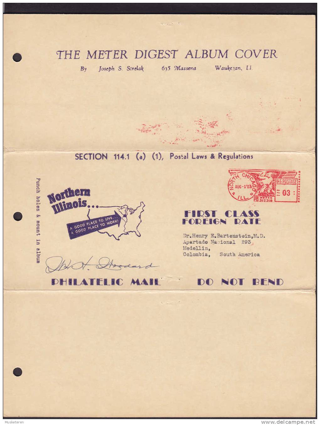 United States The Meter Digest Album Cover NORTH CHICAGO Meter Stamp 1953 Cover To MENDOZA Argentina ERROR In Date !! - Storia Postale