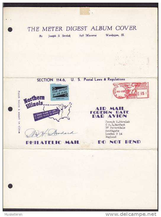 United States The Meter Digest Album Cover NORTH CHICAGO Meter Stamp 1953 To SOUTHGATE London England ERROR In Date !! - Marcofilie