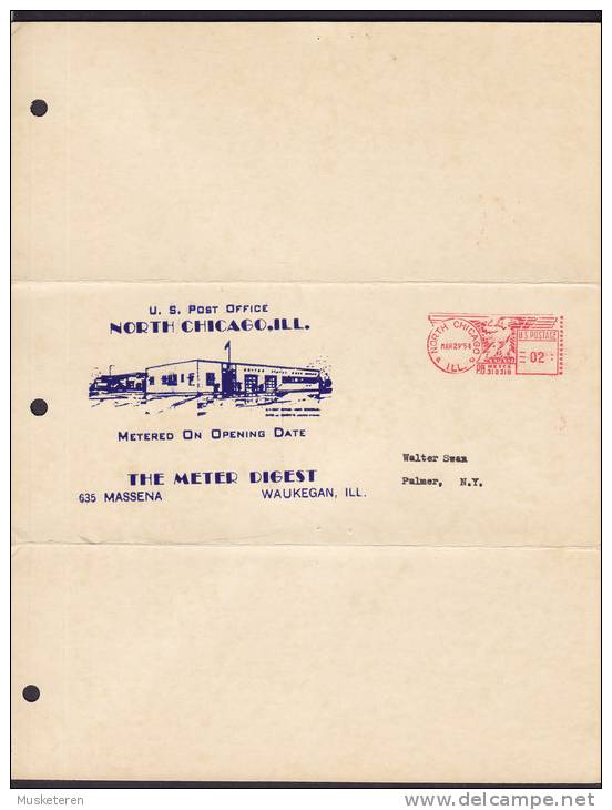 United States The Meter Digest Album Cover NORTH CHICAGO Meter Stamp 1954 MASSENA U.S. Post Office Opening Date Cachet - Marcofilie