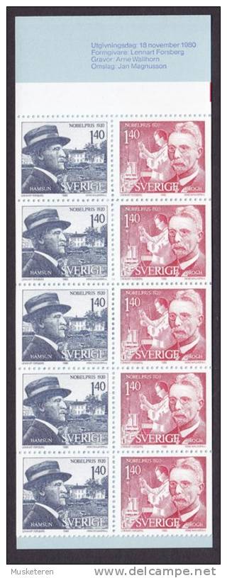 Sweden 1980 Markenheftchen Booklet MH-MiNr. 79    15.00 Kr Nobelpreisträger Nobel Price Winners (2 Scans) MNH** - 1951-80