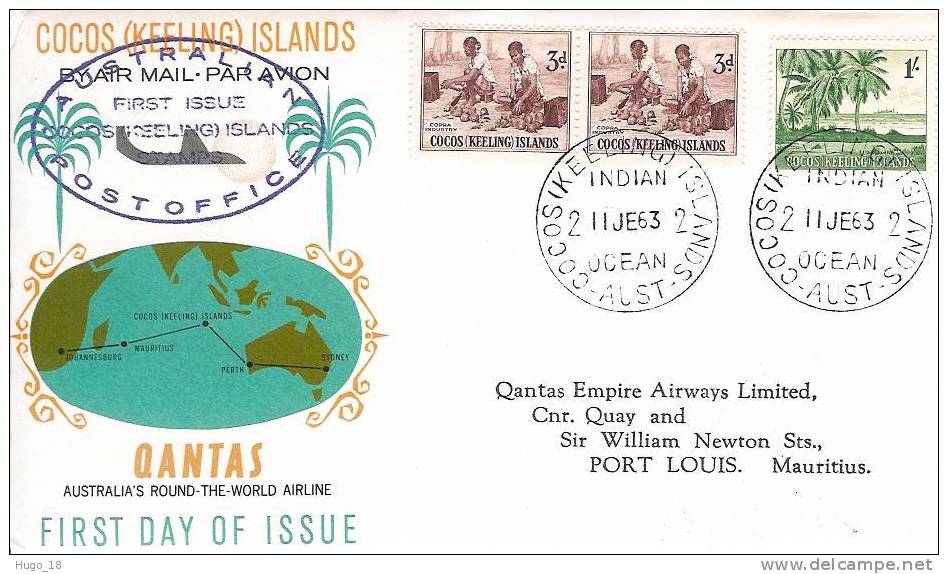 FDC  Cocos (Keeling ) Islands Via Mauritius. - Mauritius (1968-...)