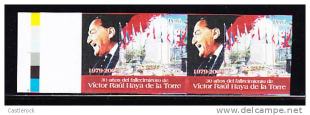 B)2009 PERU 30 YEARS OF THE DEATH OF VICTOR RAUL HAYA DE LA TORRE MNH IMPERFORATE PAIR - Peru