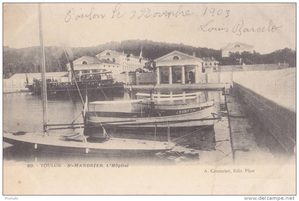 TOULON.  ST. MANDRIER  L'HOPITAL .   CPA VOYAGEE 1903.  DOS SIMPLE. - Toulon