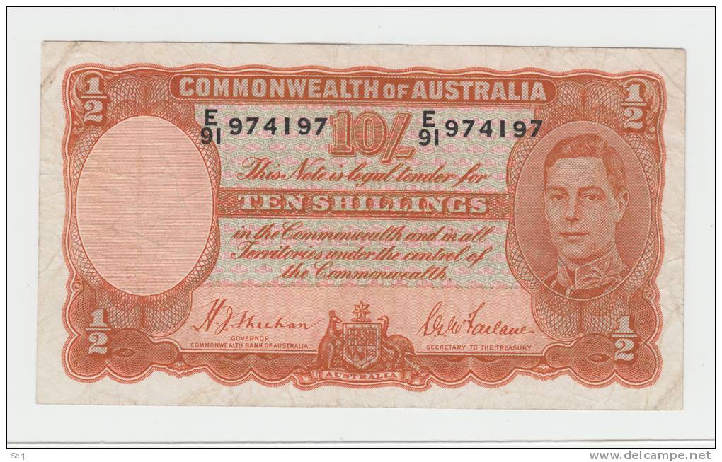 Australia 10 Shillings 1939 VF Crispy Banknote P 25a 25 A - Other & Unclassified