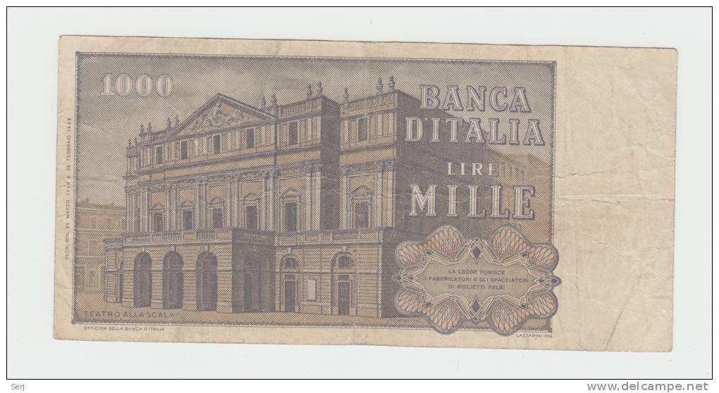 Italy 1000 Lire 1969 VF Banknote G. Verdi P 101a 101 A - 1000 Lire