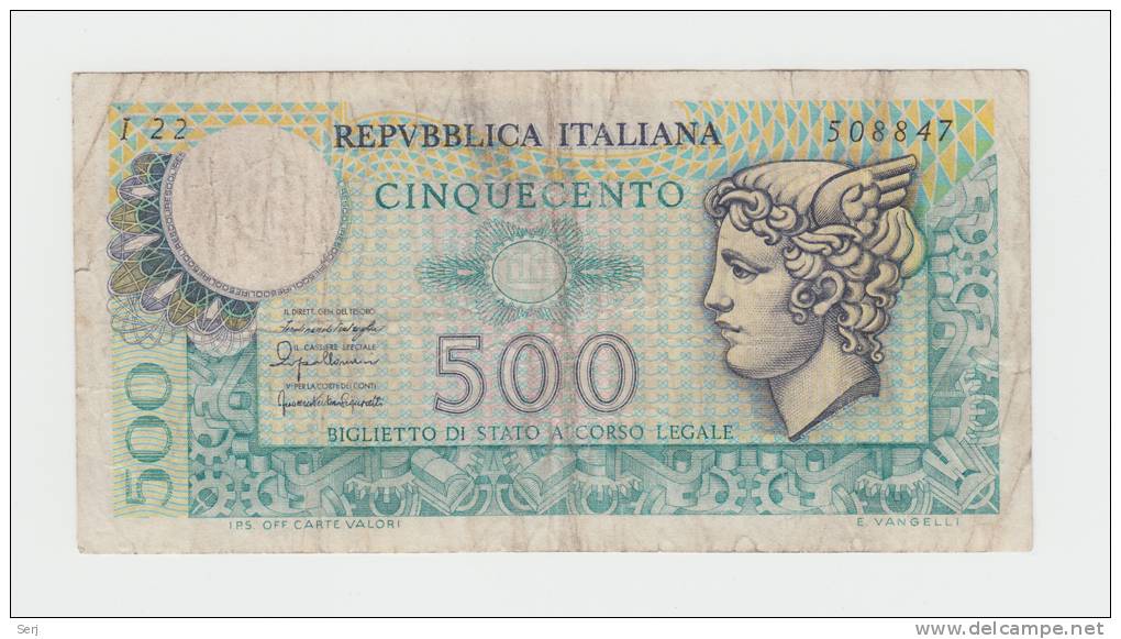 ITALY 500 LIRE 1974 ""F"" P 94 - 500 Lire