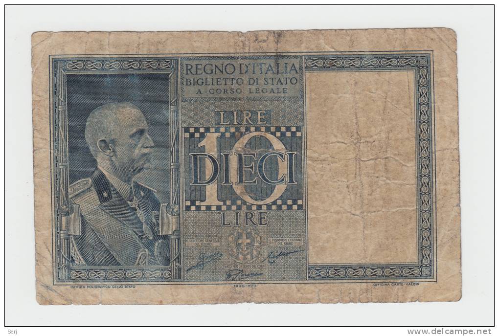 Italy 10 Lire 1938 VG P 25b  25 B - Regno D'Italia – 10 Lire