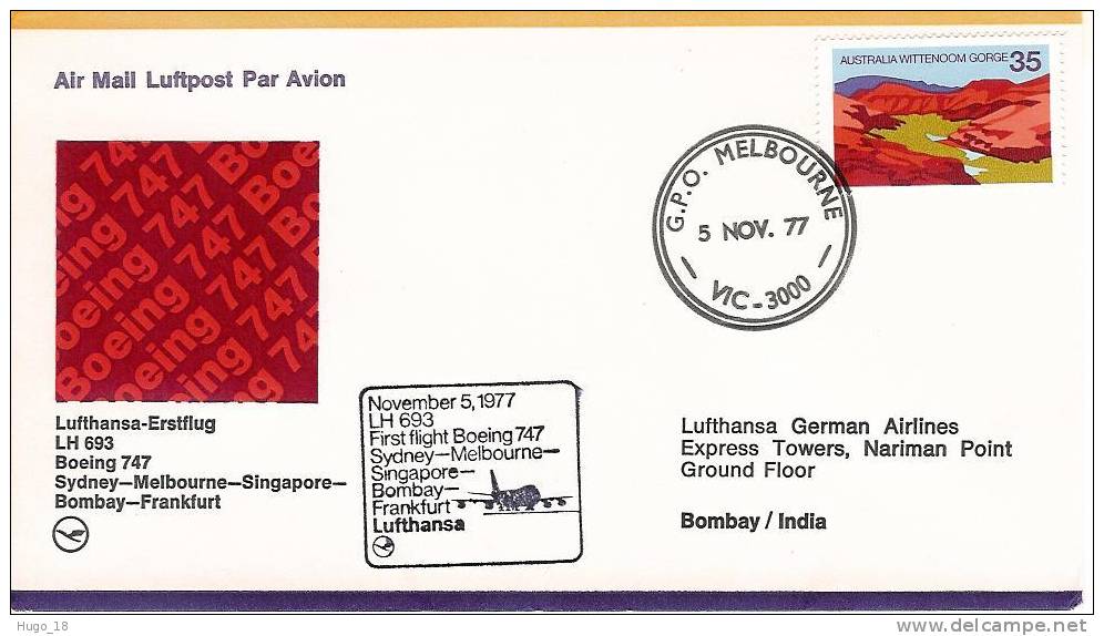 FFC  Sidney-Franfurt Via Bombay   Lufthansa   05/11/1977 - First Flight Covers