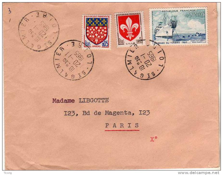 LETTRE CACHET MANUEL SAINT GALMIER LOIRE 1965 - JOURNEE DU TIMBRE SURTAXEE , AMIENS , LILLE - Storia Postale