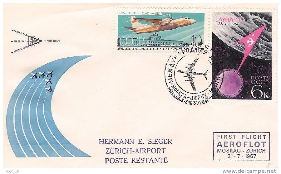 FFC  Moskau-Zurich   Aeroflot   31/07/1967 - Used Stamps