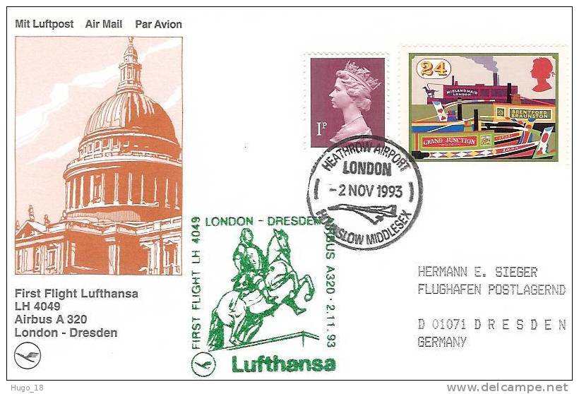 FFC  London-Dresden   Lufthansa   02/11/1993 - 1991-2000 Decimal Issues