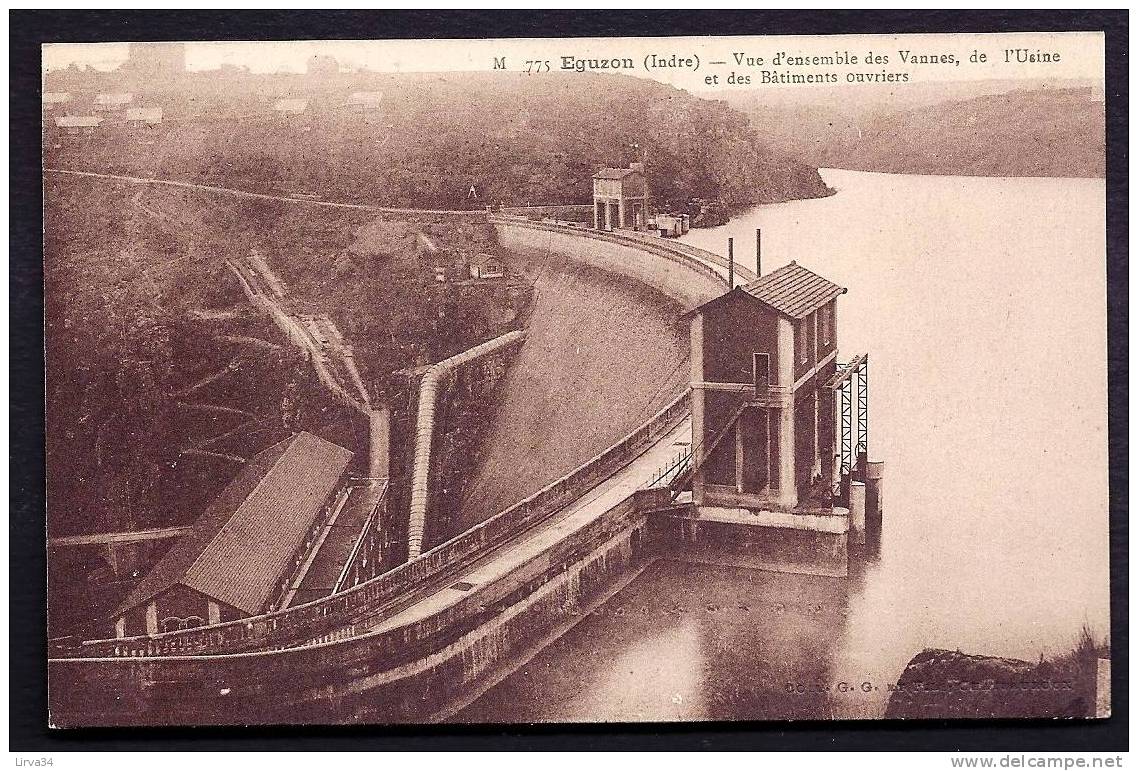 LOT 2 CPA  ANCIENNES- FRANCE- EGUZON (36)- LE BARRAGE EN TRES GROS PLAN- DÉVERSOIRS-VANNES- USINE- BATIMENT DES OUVRIERS - Autres & Non Classés