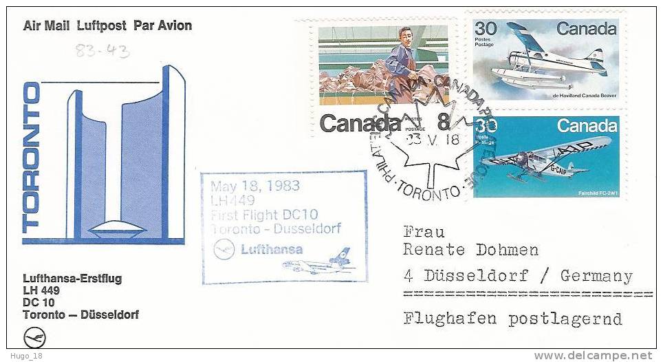FFC  Toronto-Dusseldorf   Lufthansa   18/05/1983 - First Flight Covers