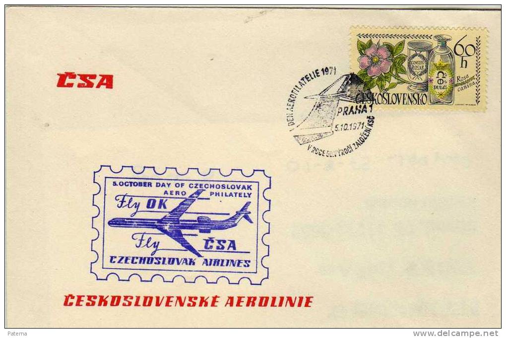 Sobre PRAHA 1971, Aerofilatelia, Checoslovaquia, Aviones, Avion - Storia Postale