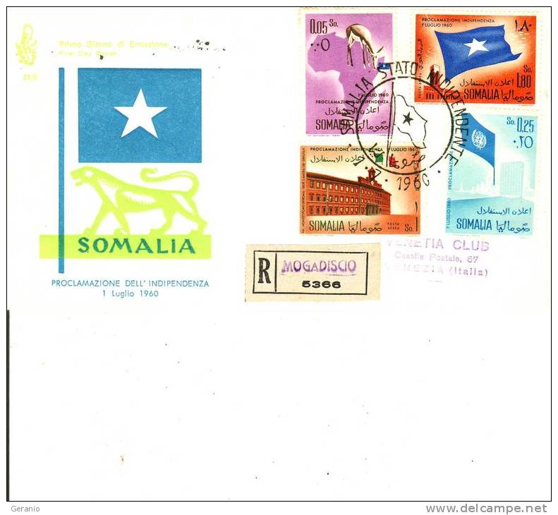 FDC VENETIA VIAG RACC INDIPENDENZA SOMALIA - Somalia