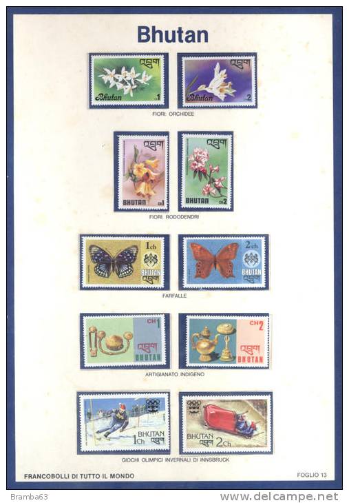 BHUTAN N. 10 Francobolli Tematici Su Foglio Da Collezione In Bustine (rif.An) - Bhutan