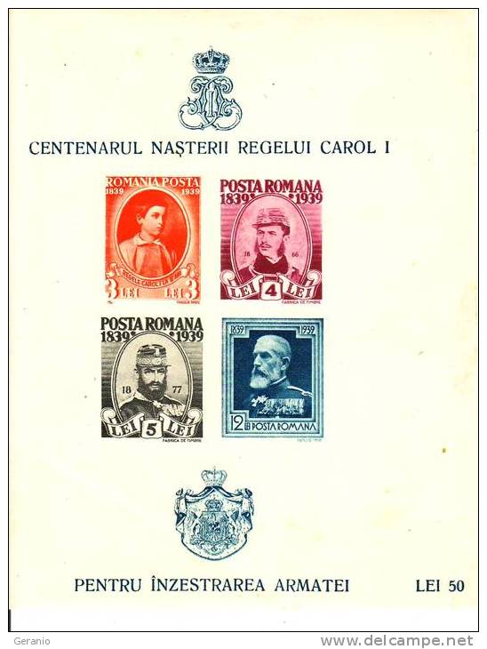 FOGLIETTO CENTENARIO CAROL 1  GOMMA INTEGRA PERFETTO - Unused Stamps