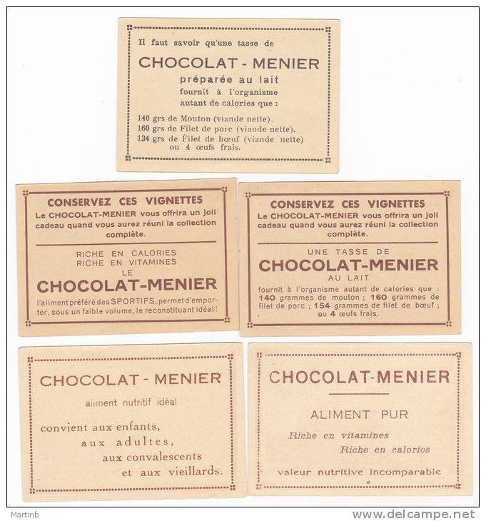 Lot 5  CHROMO  Image Chocolat MENIER  PARIS  N° 451 442 453 440 447 - Menier