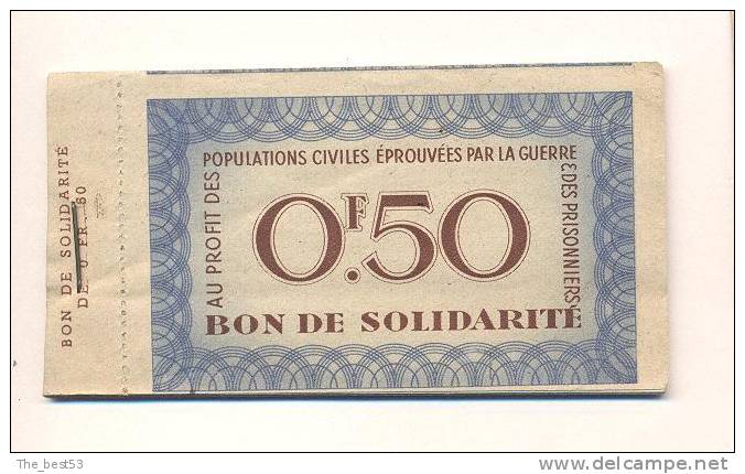 Carnet De 20 Bons De Solidarité De 0.50 Fr (Très Rare En Carnet) - Bons & Nécessité