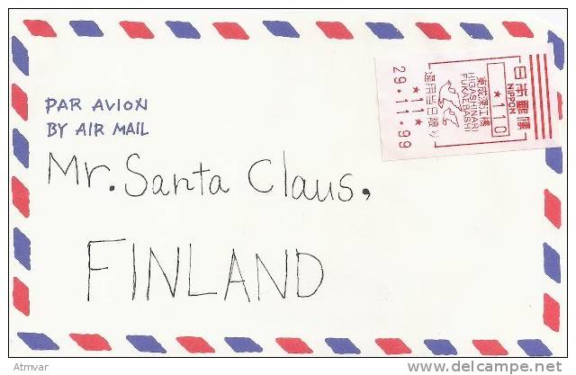 544. JAPAN. 1999 - Cover Mailed To Santa Claus, Finland / Lettre Envoyée à Santa Claus - Postage Label, ATM, Vignette - Briefe U. Dokumente