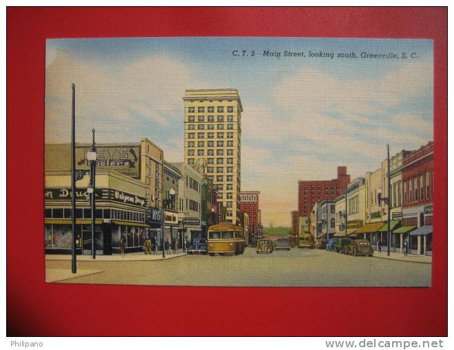 South Carolina > Greenville -- Main Street With Walgreen Store   Linen   === Ref 268 - Greenville