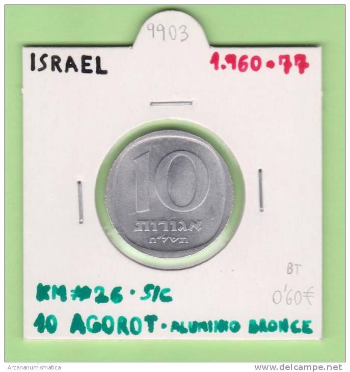 ISRAEL  10 AGOROT  1.960-77  KM#26  Aluminio Bronce   SC/UNC     DL-9903 - Israël