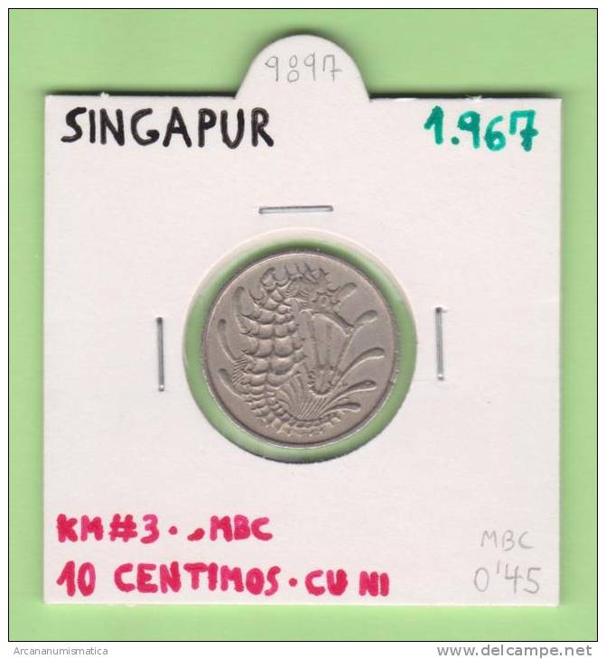 SINGAPUR   10  CENTIMOS  1.967   CU NI    KM#3    MBC/VF    DL-9897 - Singapore