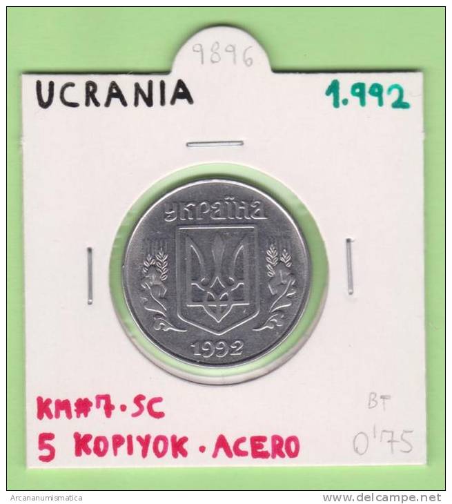 UCRANIA  5  KOPIYOK   1.992   KM#7  ACERO    SC/UNC     DL-9896 - Oekraïne