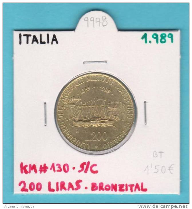 ITALIA  200  Liras  1.989  KM#130  Bronzital   SC/UNC         DL-9978 - 200 Lire